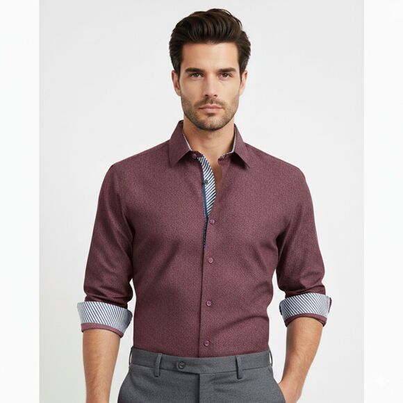 Rosso Milano Italy Maroon Burgundy Modern Fit Men's Dress Shirt Size Large - Picture 1 of 10